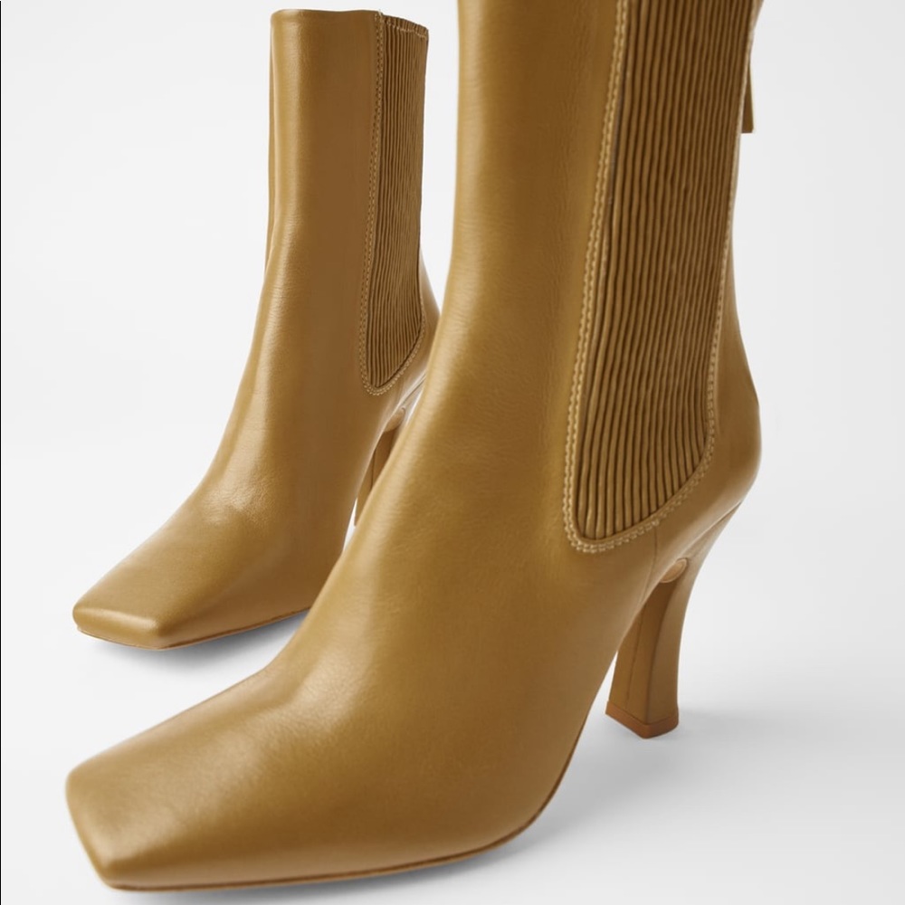 COPY - Zara tan leather heeled boots NWT